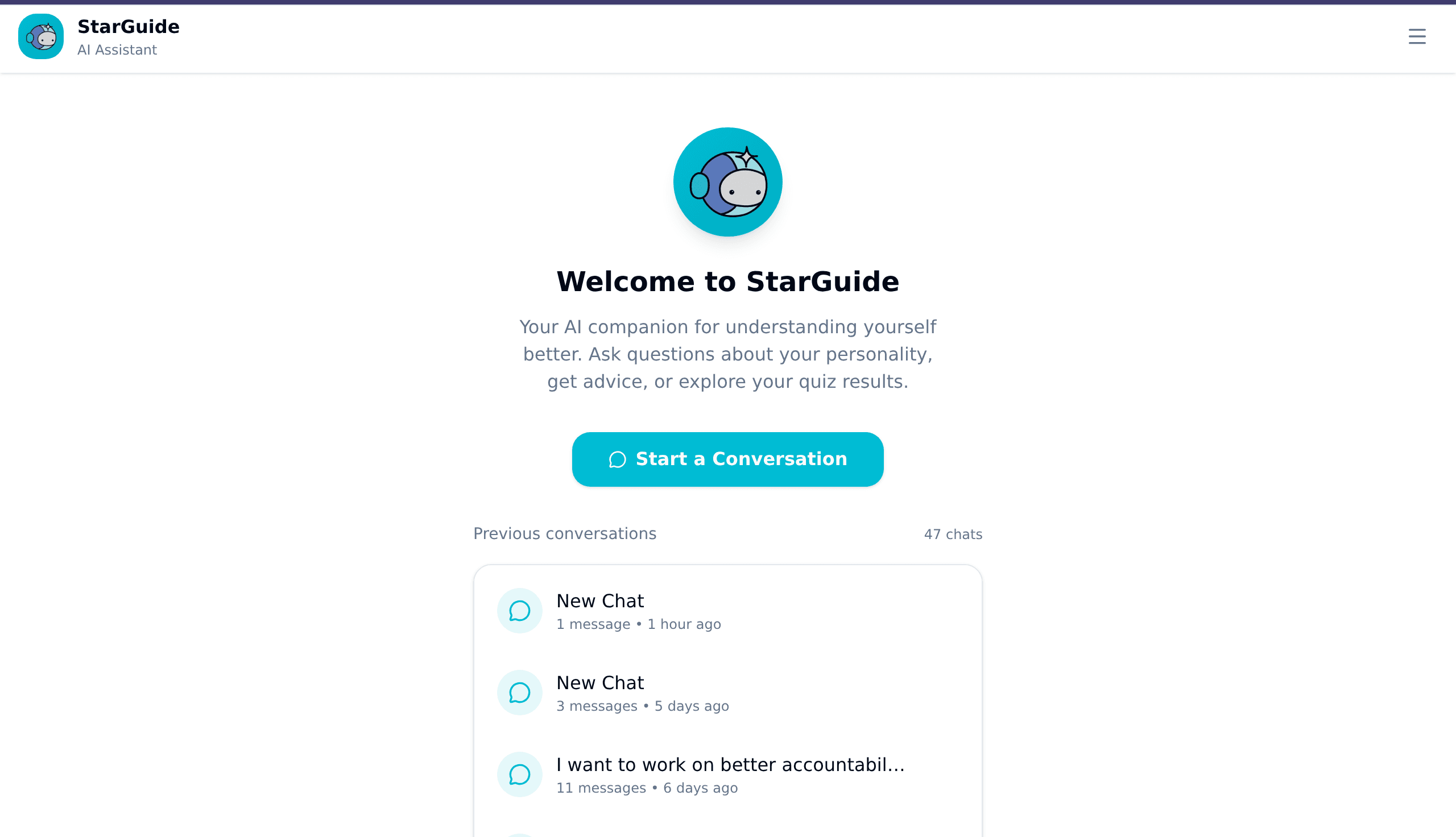 Screenshot of StarGuide AI chat conversation